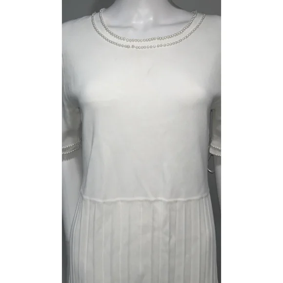 Elie Tahari White Robin Pearl Embellished Midi Sweater Dress Size Large - Picture 8 of 13